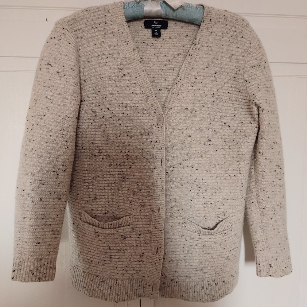 Lands End 100% Cashmere XL-fits more M/L Cardigan Sweater